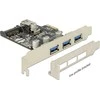 DELOCK PCIe USB 3.0 3x išorinis 1x vidinis LP SATA Power VIA