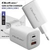 QOLTEC 50765 GaN ULTRA 65w įkroviklis / 5-20V / 2,25 3,25A / 1 x USB tipo C PD / 1x USB / Baltas