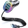 Automobilinis įkroviklis Joyroom JR-CL20, 2x USB + 2x Lightning, 57W + Lightning laidas (juodas)