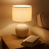 Home Styling Collection Lamp Stalinė lempa su apvaliu cementiniu pagrindu, lininiu gaubtu, Ø 32 x 47 cm