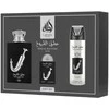 Lattafa Ishq Al Shuyukh Sidabrinis parfuminio vandens rinkinys 100 ml + kvepalų vandens purškiklis 20 ml + purškiamas dezodorantas 200 ml