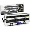 Lean Toys Baltas dviejų aukštų policijos autobusas su šviesos ir garso efektais