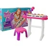 Lean Toys Vaikiškas pianinas - sintezatorius su mikrofonu ir kėdute - RoseWhite