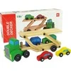 Lean Toys Medinis žalias vilkikas su žaisliniais automobiliais
