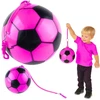 Lean Toys Rožinis guminis kamuolys su futbolo dizainu ir rankena 22 cm