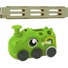 Lean Toys Žalias baterijomis veikiantis dinozaurų automobilis su domino kaladėlėmis