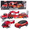 Lean Toys Gaisrininko žaidimų rinkinys: sunkvežimis, sraigtasparnis, automobilis su šviesomis ir garsais