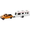 Lean Toys Metalinis oranžinis automobilis su kemperiu