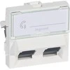 Legrand MOSAIC PC lizdas, dvivietis RJ45 cat.6 UTP 2M 45st, baltas (076504)
