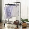 SONGMICS metalinis drabužių stovas ant ratukų, pramoninio dizaino, dvigubas, 110 kg, juodas HSR60B