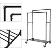 SONGMICS metalinis drabužių stovas ant ratukų, pramoninio dizaino, dvigubas, 110 kg, juodas HSR60B