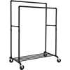 SONGMICS metalinis drabužių stovas ant ratukų, pramoninio dizaino, dvigubas, 110 kg, juodas HSR60B