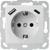Liregus Kištukinis lizdas EPSILON, SCHUKO lizdas ir USB A+C įkroviklis 17W, be rėmelio, baltas