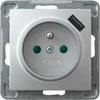 Ospel Vieno lizdo Impresja GP-1YZPUSB/m/18 su įžeminimu ir langinėmis su USB įkrovikliu 2.1A, sidabrinė