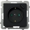 Ospel Sonata GP-1RSPUSB vienvietis lizdas 2.1A/m/33 su schuko įžeminimu, su langinėmis, su 2.1A USB pakrovėju, metalinis juodas