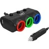 LTC LTC Adapteris CAR FIRE LED + kabelis 3 gniazda + 2xUSB, 1,2A, 12/24V, juoda.