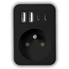 LTC Tinklo šakotuvas: 1 apvalus lizdas su įžeminimu + 2x USB + 2x USB-C, Juodas 2x2,4A