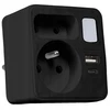 LTC Tinklo skirstytuvas su naktine lempute: 1 apvalus lizdas su įžeminimu + 1 plokščias lizdas + 1x USB + 1x USB-C 3A Juodas