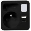 LTC Tinklo skirstytuvas su naktine lempute: 1 apvalus lizdas su įžeminimu + 1 plokščias lizdas + 1x USB + 1x USB-C 3A Juodas
