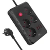 „Maclean“ maitinimo laidas, 4 lizdų prailginimo laidas + 3xUSB, 110-240V AC 50/60Hz, 2.1A max 2500W, 1.5m, juodas, MCE392 B
