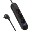 „Maclean“ maitinimo laidas, 3 lizdų prailginimo laidas + 3xUSB, 110-240V AC 50/60Hz, 2.1A max 2500W, 1.5m, juodas, MCE394 B