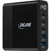 Manhattan „InLine®“ USB PD maitinimo šaltinis, GaN įkroviklis, 5 prievadų, USB-C + USB-A, 140 W, su ekranu