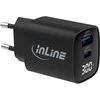 Manhattan „InLine®“ USB PD maitinimo šaltinis, GaN įkroviklis, 2 prievadų, USB-C + USB-A, 30 W, su ekranu