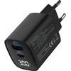 Manhattan „InLine®“ USB PD maitinimo šaltinis, GaN įkroviklis, 2 prievadų, USB-C + USB-A, 30 W, su ekranu