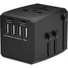 Juodas universalus kelionių adapteris su USB jungtimis