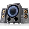 Kompiuterio kolonėlės Fenda F&amp;D F770X 2.1 daugialypės terpės garsiakalbiai, 76 W RMS, 4x2,5 colių palydovai + 5,25 colių žemųjų dažnių garsiakalbis, BT 5.0 / optinis / AUX / USB / FM / kelių spalvų LED / LED Ekranas / nuotolinio valdymo pultas / medinis / Juodas