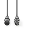 „Nedis“ subalansuotas garso kabelis XLR 3 kontaktų (M) - XLR 3 kontaktų (F) 0,50 m, tamsus pjūklo dantų formos