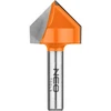 V formos griovelių freza, TCT, 25,4 x 25,4 mm, 8 mm kotas