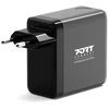Port Designs PORT CONNECT GaN2 wall charger for 2×USB-C PD 3.1 and USB-A QC 3.0, 140W, OLED display, juodas