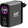 Port Designs PORT CONNECT GaN2 wall charger for 2×USB-C PD 3.1 and USB-A QC 3.0, 140W, OLED display, juodas