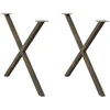 Valgomojo stalo kojelės, X formos, 2 vnt., natūralus plienas, 90x(72-73) cm, plienas