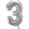 PartyDeco Balionas folinis skaičius 3 sidabrinis 86cm