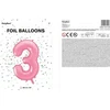 PartyDeco Folinis balionas "3" rožinis, 86 cm