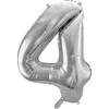 PartyDeco Balionas folinis skaičius 4 sidabrinis 86cm