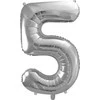 PartyDeco Balionas folinis skaičius 5 sidabrinis 86cm