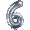 Party Deco Balionas folinis skaičius 6 sidabrinis 35cm