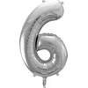PartyDeco Balionas folinis skaičius 6 sidabrinis 86cm
