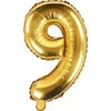 PartyDeco Folinis balionas "9" auksinis, 35 cm
