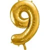PartyDeco Folinis balionas "9" auksinis, 86 cm