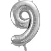 PartyDeco Balionas folinis skaičius 9 sidabrinis 86cm