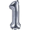 Party Deco Balionas folinis skaičius 1 sidabrinis 35cm