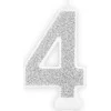 PartyDeco Gimtadienio žvakutė nr 4 sidabrinė blizganti 7cm