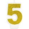 PartyDeco Gimtadienio žvakutė nr 5 auksinė blizganti 7cm