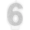 PartyDeco Gimtadienio žvakutė nr 6 sidabrinė blizganti 7cm