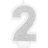 PartyDeco Gimtadienio žvakutė nr 2 sidabrinė blizganti 7cm
