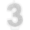 PartyDeco Gimtadienio žvakutė nr 3 sidabrinė blizganti 7cm